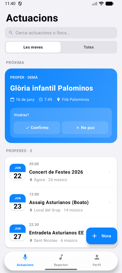 Llista d'actuacions a l'app Barxell