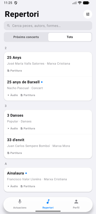 Cerca al repertori del grup